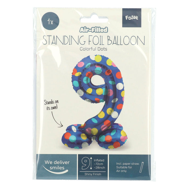 Afbeelding laden in galerijviewer, Folat bv staande folieballon colorful dots cijfer 9 - 72cm
