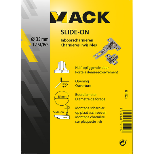 Mack 1015223 - 12 inboorscharnieren slide on 35mm 110° half opliggende deur | 5 stuks