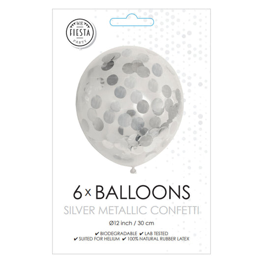 Globos confetti ballonnen papieren confetti metallic zilve 30cm, 6st.