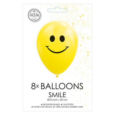 Globos ballonnen smile geel 30cm, 8st.
