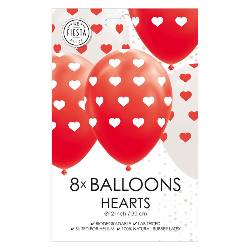Afbeelding laden in galerijviewer, Globos ballonnen hartjes rood wit 30cm, 8st.
