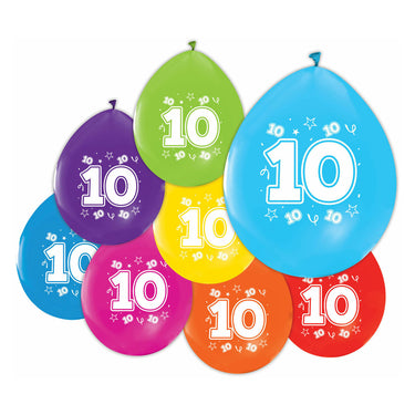 Globos ballonnen 2-zijdig geprint cijfer 10, 8st.
