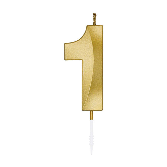 Afbeelding laden in galerijviewer, Globos taartkaars 6cm metallic goud no. 1
