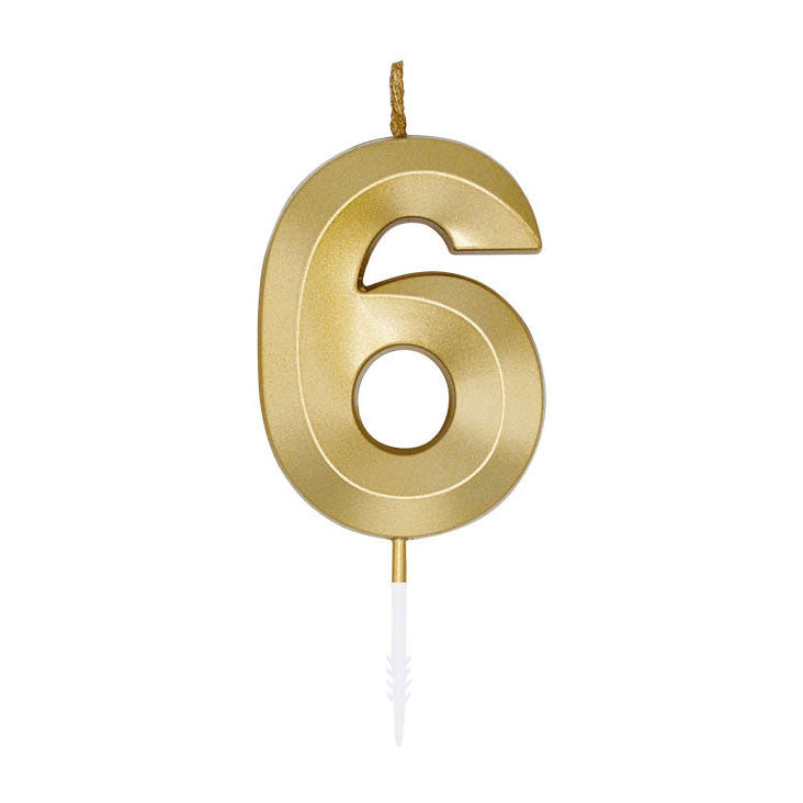 Afbeelding laden in galerijviewer, Globos taartkaars 6cm metallic goud no. 6
