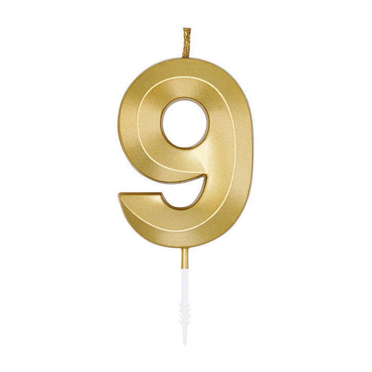 Afbeelding laden in galerijviewer, Globos taartkaars 6cm metallic goud no. 9
