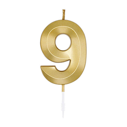 Globos taartkaars 6cm metallic goud no. 9