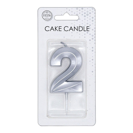Globos taartkaars 6cm metallic zilver no.2