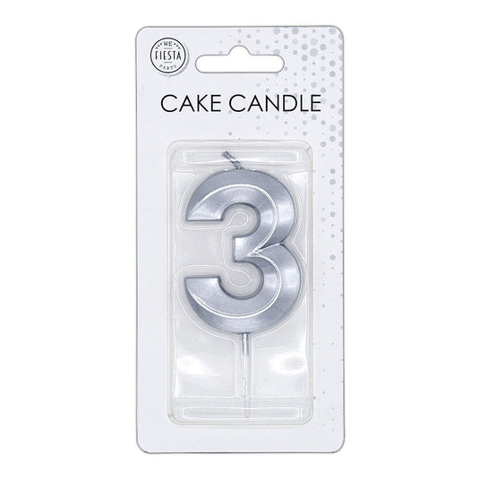 Globos taartkaars 6cm metallic zilver no.3