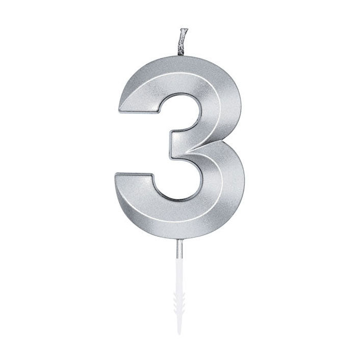 Afbeelding laden in galerijviewer, Globos taartkaars 6cm metallic zilver no.3
