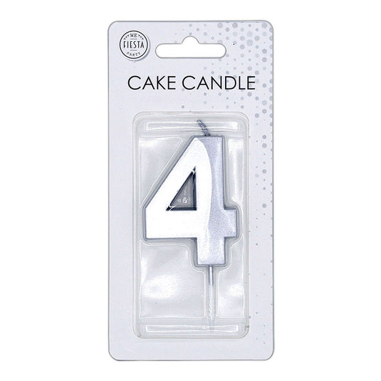 Globos taartkaars 6cm metallic zilver no.4