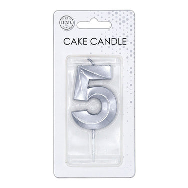 Globos taartkaars 6cm metallic zilver no.5