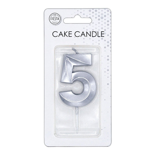 Globos taartkaars 6cm metallic zilver no.5