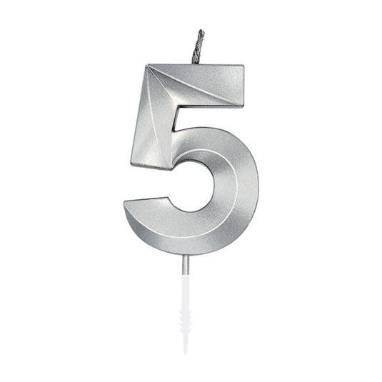 Globos taartkaars 6cm metallic zilver no.5