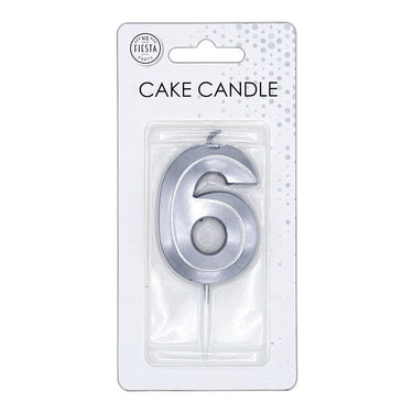 Globos taartkaars 6cm metallic zilver no.6