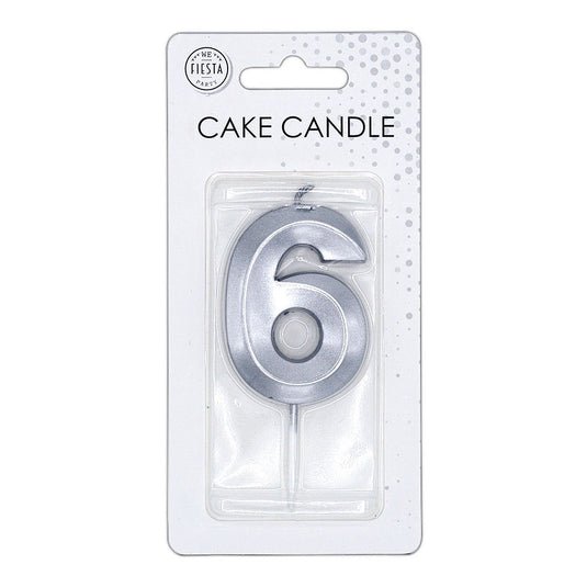 Globos taartkaars 6cm metallic zilver no.6