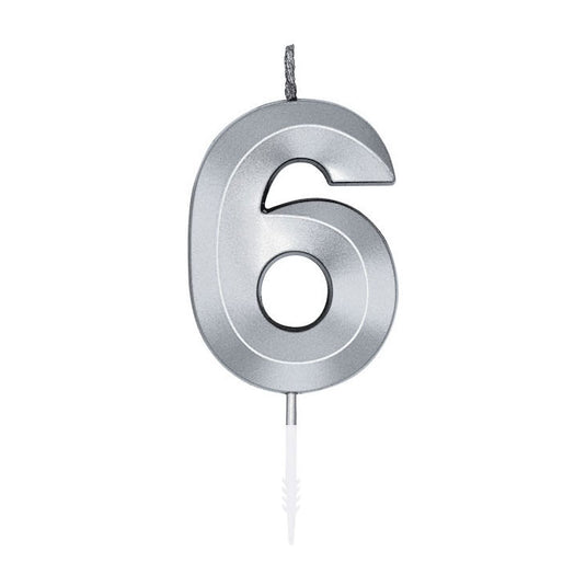 Globos taartkaars 6cm metallic zilver no.6