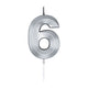 Globos taartkaars 6cm metallic zilver no.6