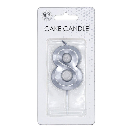 Globos taartkaars 6cm metallic zilver no.8