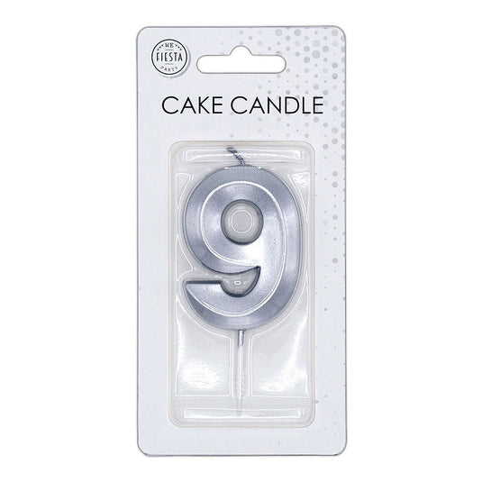 Globos taartkaars 6cm metallic zilver no.9