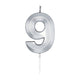 Globos taartkaars 6cm metallic zilver no.9