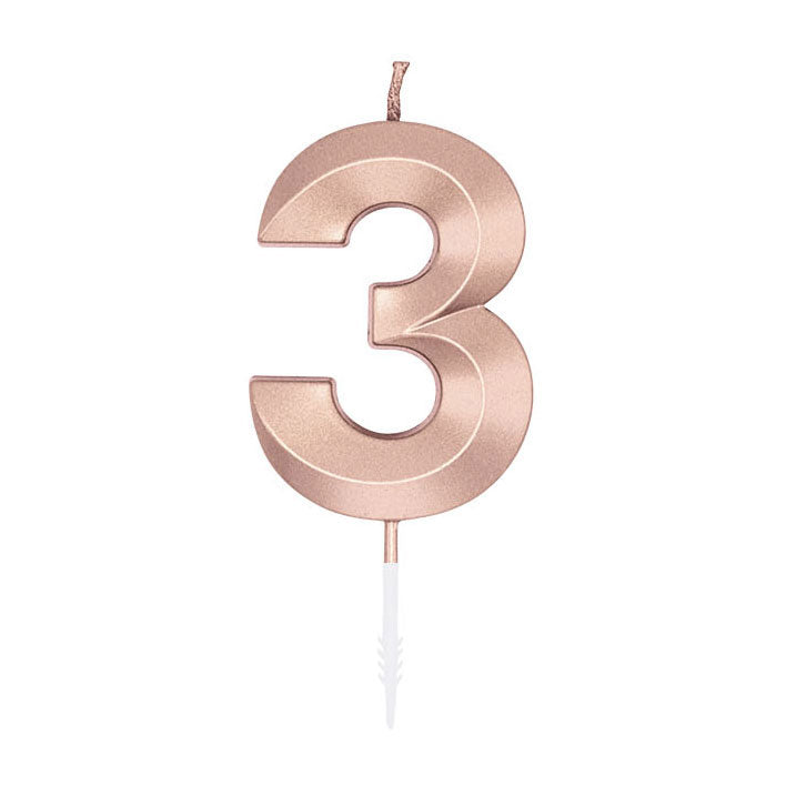 Afbeelding laden in galerijviewer, Globos taartkaars 6cm metallic rose goud no. 3
