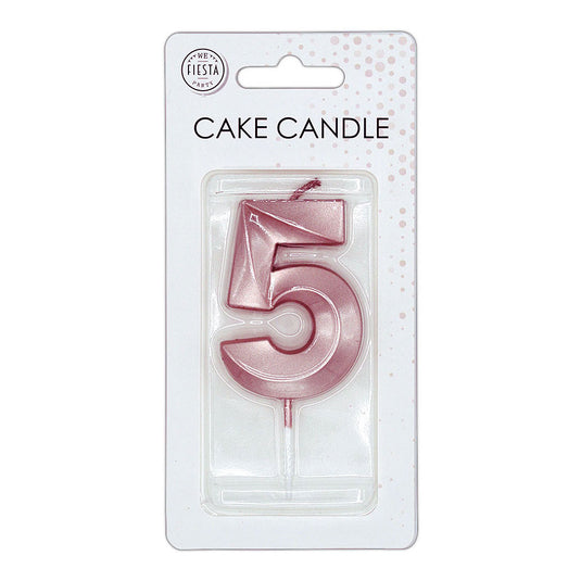 Globos taartkaars 6cm metallic rose goud no. 5