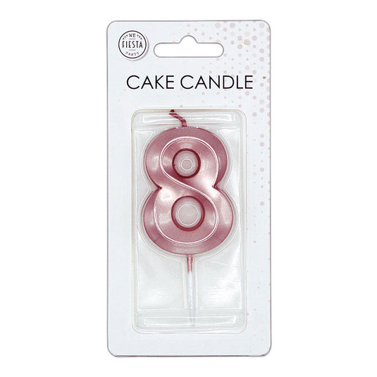 Globos taartkaars 6cm metallic rose goud no. 8