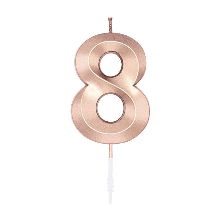 Afbeelding laden in galerijviewer, Globos taartkaars 6cm metallic rose goud no. 8
