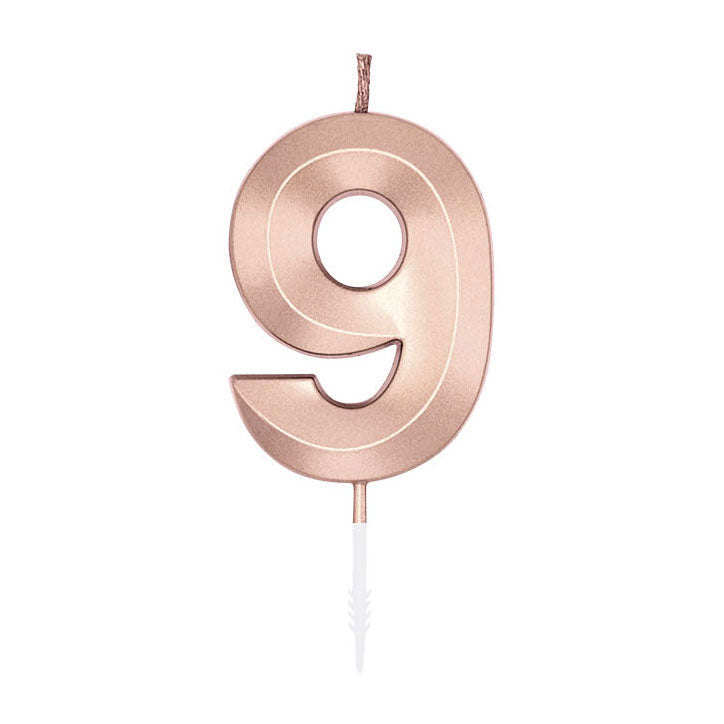 Afbeelding laden in galerijviewer, Globos taartkaars 6cm metallic rose goud no. 9
