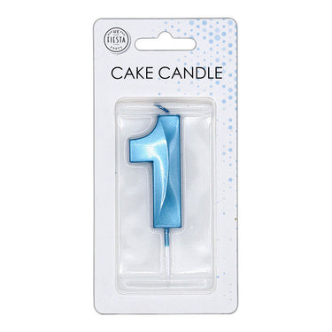 Globos taartkaars 6cm metallic licht blauw no. 1