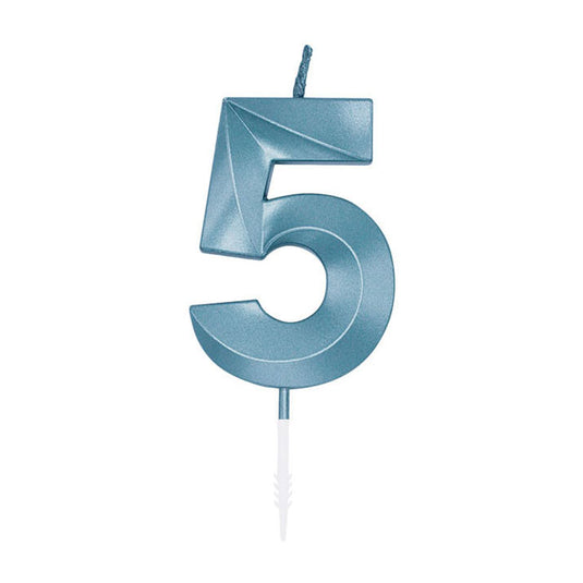 Globos taartkaars 6cm metallic licht blauw no. 5