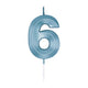 Globos taartkaars 6cm metallic licht blauw no. 6