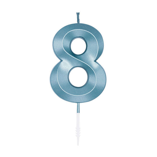 Globos taartkaars 6cm metallic licht blauw no. 8