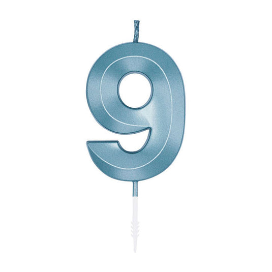 Globos taartkaars 6cm metallic licht blauw no. 9