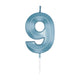 Globos taartkaars 6cm metallic licht blauw no. 9