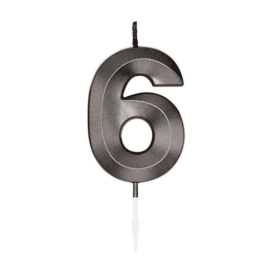 Globos taartkaars 6cm metallic zwart no. 6