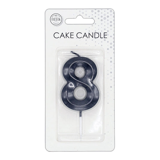 Globos taartkaars 6cm metallic zwart no. 8