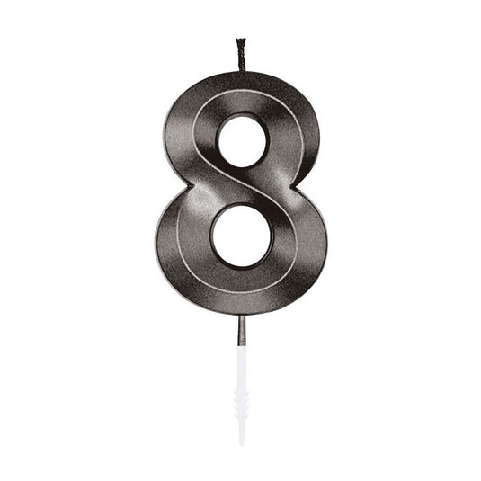 Globos taartkaars 6cm metallic zwart no. 8