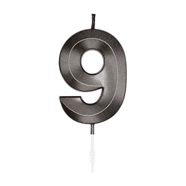 Afbeelding laden in galerijviewer, Globos taartkaars 6cm metallic zwart no. 9
