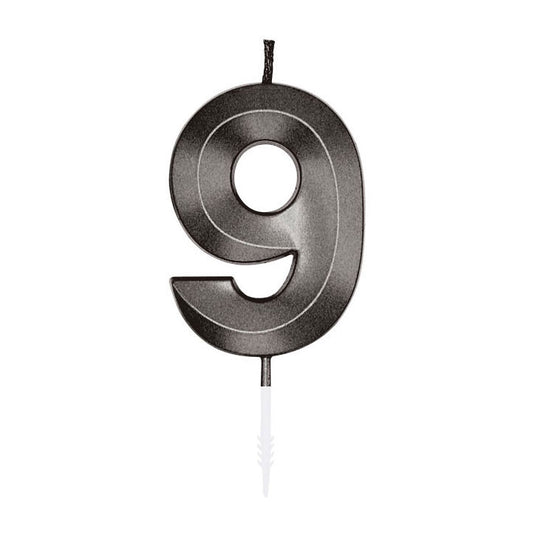 Globos taartkaars 6cm metallic zwart no. 9