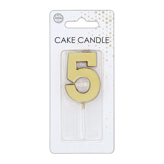 Globos taartkaars 4,5cm metallic goud no. 5