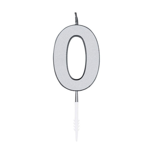 Globos taartkaars 4,5cm metallic zilver no. 0