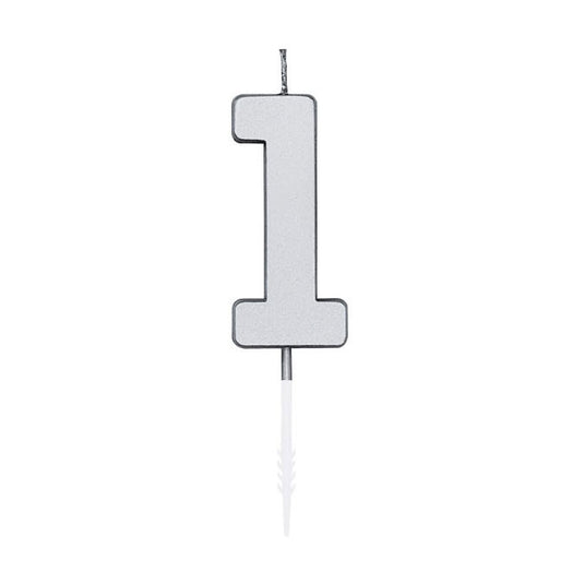 Globos taartkaars 4,5cm metallic zilver no. 1