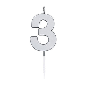 Globos taartkaars 4,5cm metallic zilver no. 3