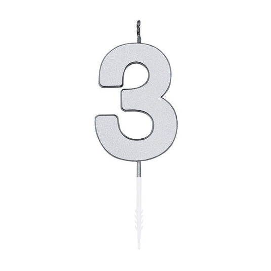Globos taartkaars 4,5cm metallic zilver no. 3