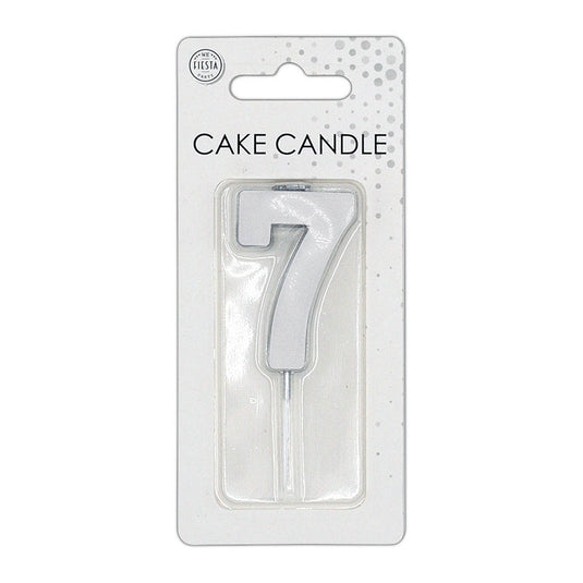 Globos taartkaars 4,5cm metallic zilver no. 7