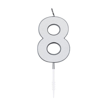 Globos taartkaars 4,5cm metallic zilver no. 8