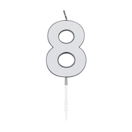 Globos taartkaars 4,5cm metallic zilver no. 8