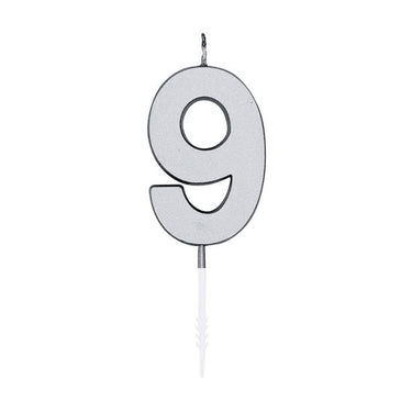 Globos taartkaars 4,5cm metallic zilver no. 9