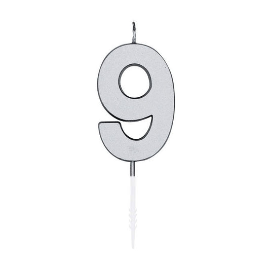 Globos taartkaars 4,5cm metallic zilver no. 9